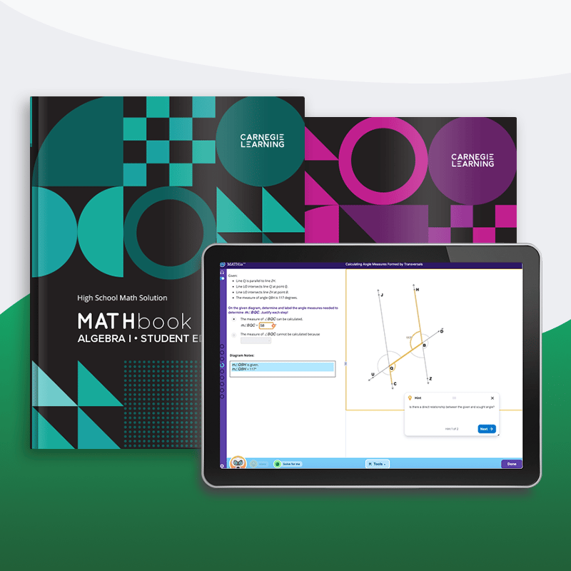 High school blended solution showing textbooks and MATHia software High school blended solution showing textbooks and MATHia software